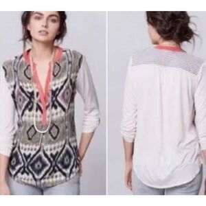 TINY Anthropologie Sima Ikat BOHO PRINT Blouse Tunic Top sz S